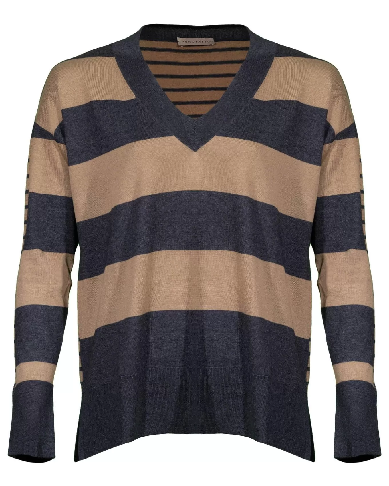 Contrast Stripe V-Neck Sweater<Purotatto Fashion