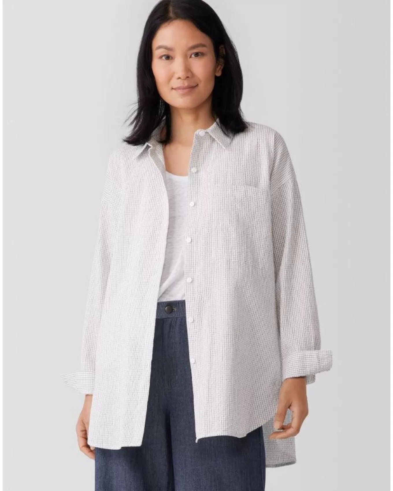 Cotton Ripple Checkered Shirt<Eileen Fisher Online