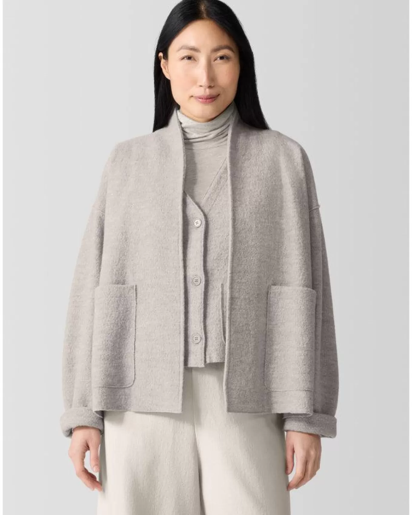 Lightweight Boiled Wool High Collar Jacket<Eileen Fisher Store