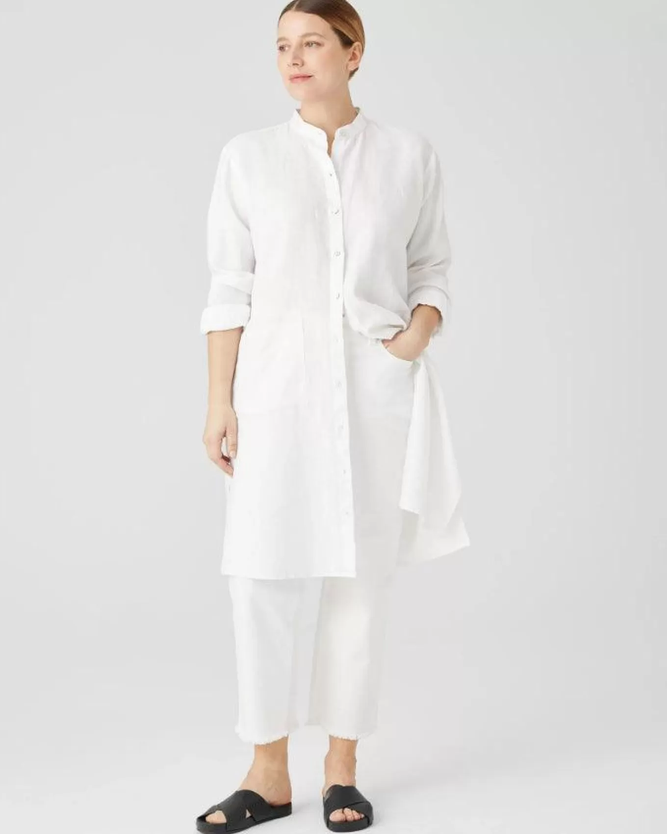 Organic Linen Mandarin Collar Dress<Eileen Fisher Cheap