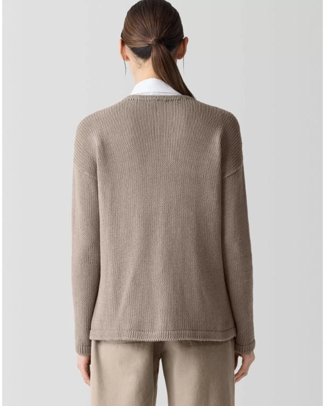 Peruvian Organic Cotton Cord Jersey V-Neck Sweater<Eileen Fisher Clearance