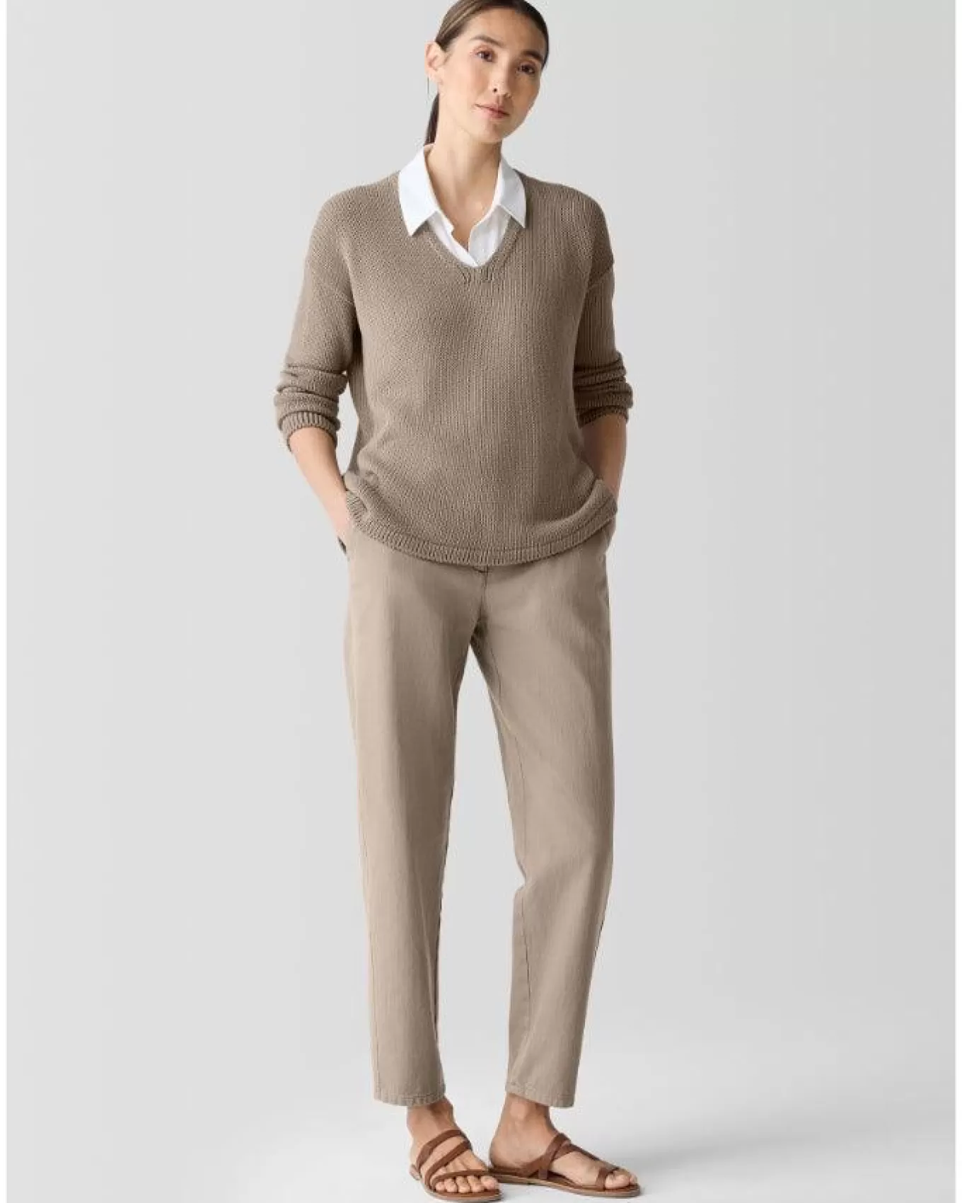 Peruvian Organic Cotton Cord Jersey V-Neck Sweater<Eileen Fisher Clearance