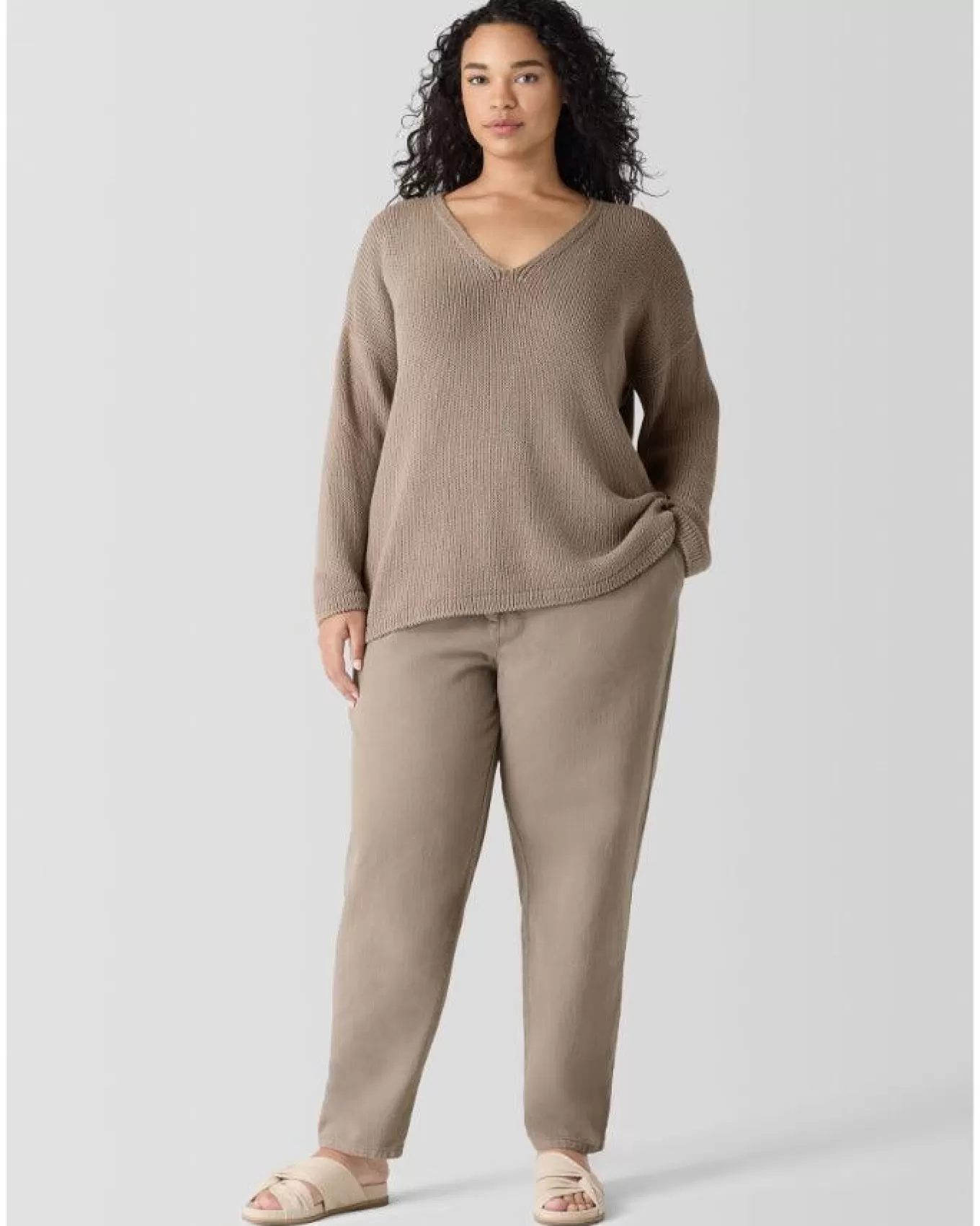 Peruvian Organic Cotton Cord Jersey V-Neck Sweater<Eileen Fisher Clearance