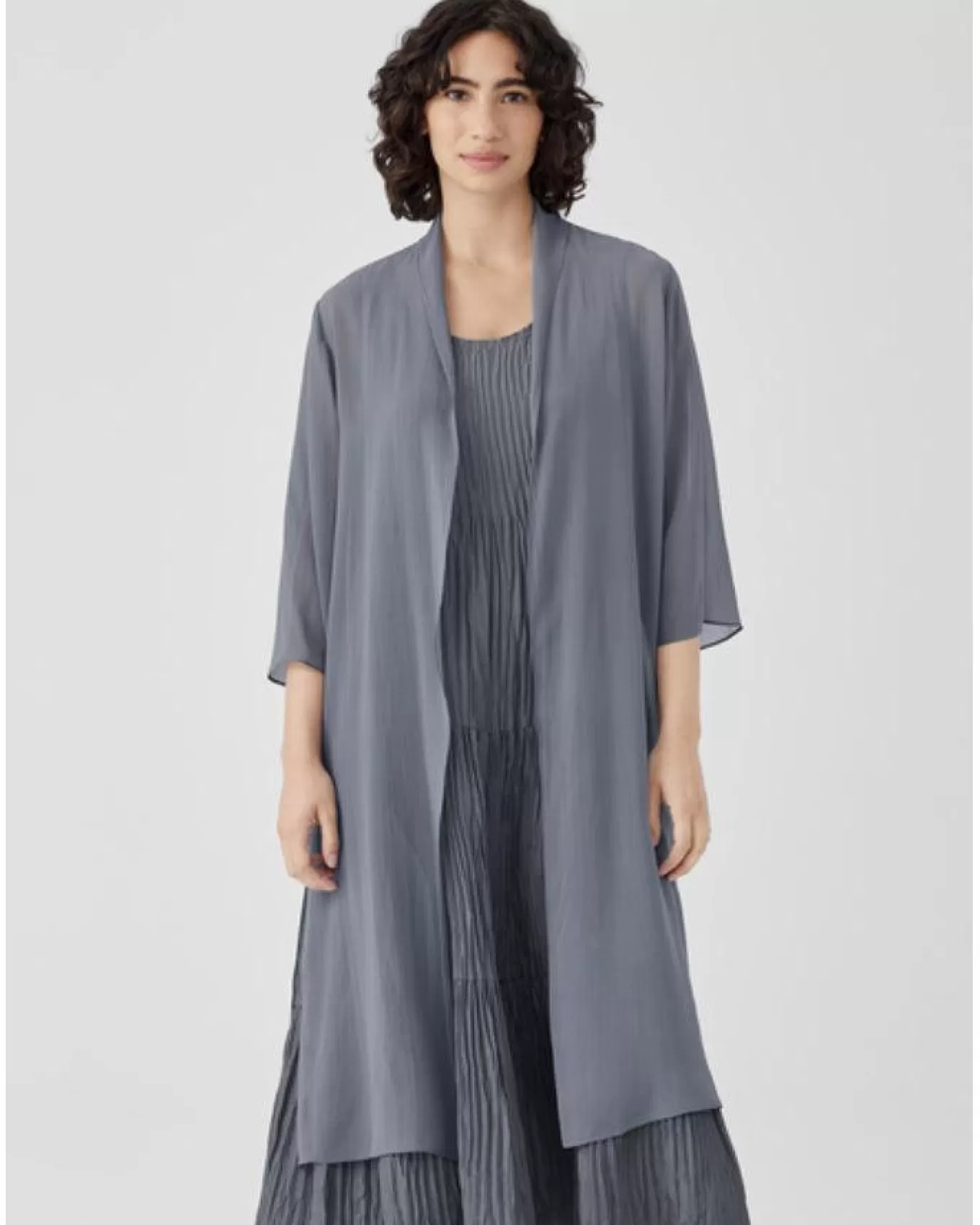 Sheer Silk High Collar Long Jacket<Eileen Fisher Outlet