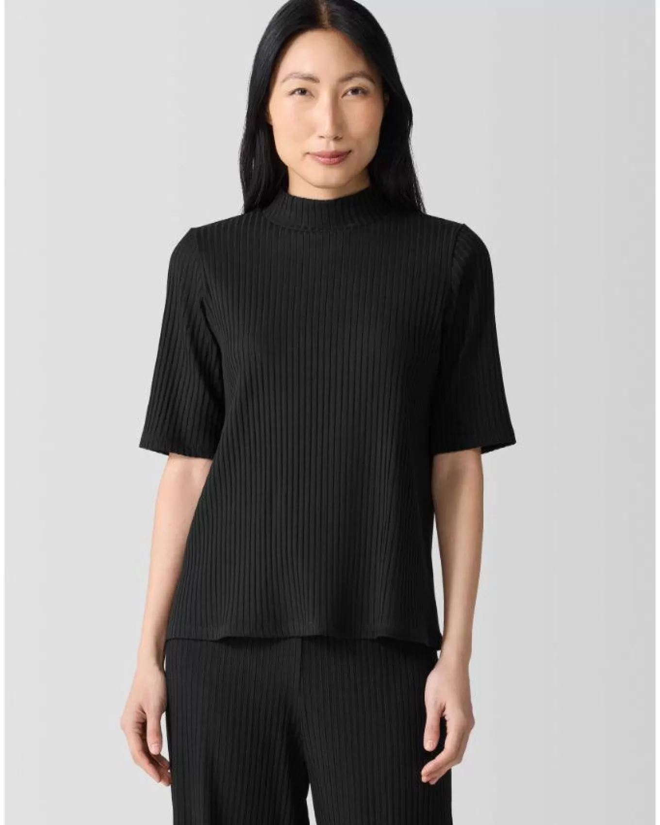 Textured Stretch Rib Mock Neck Top<Eileen Fisher Online