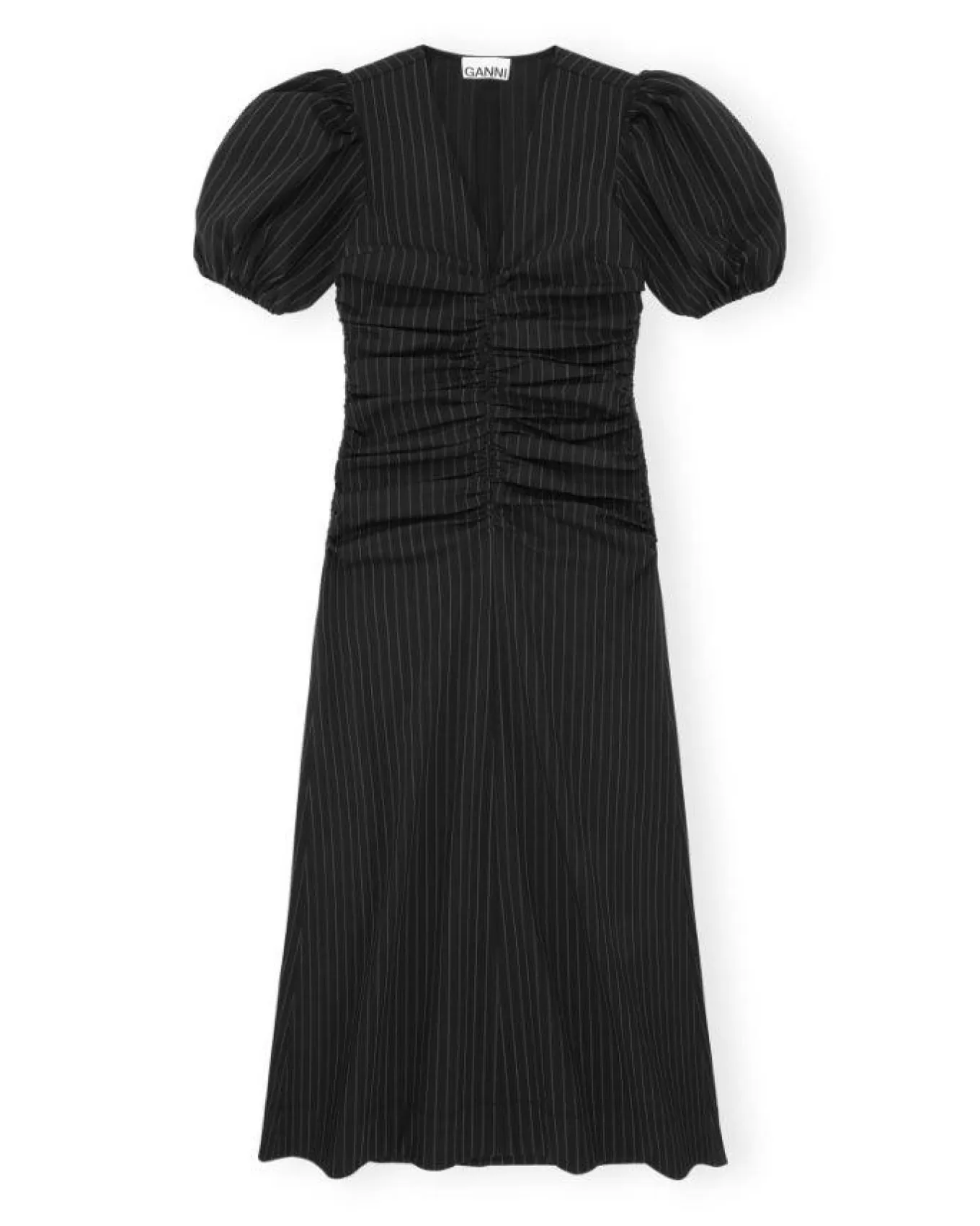 Stretch Stripe Gathered Long Dress<Ganni Cheap