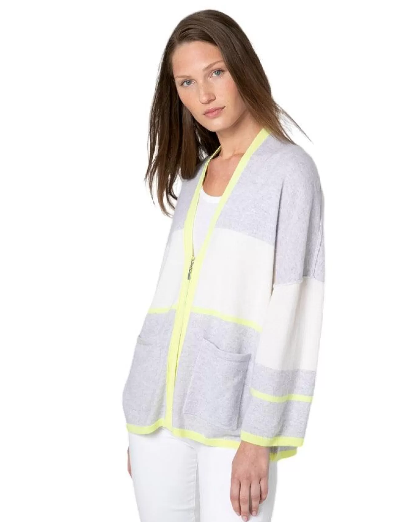 Color Block Zip Cardigan<Kinross Cashmere Best Sale