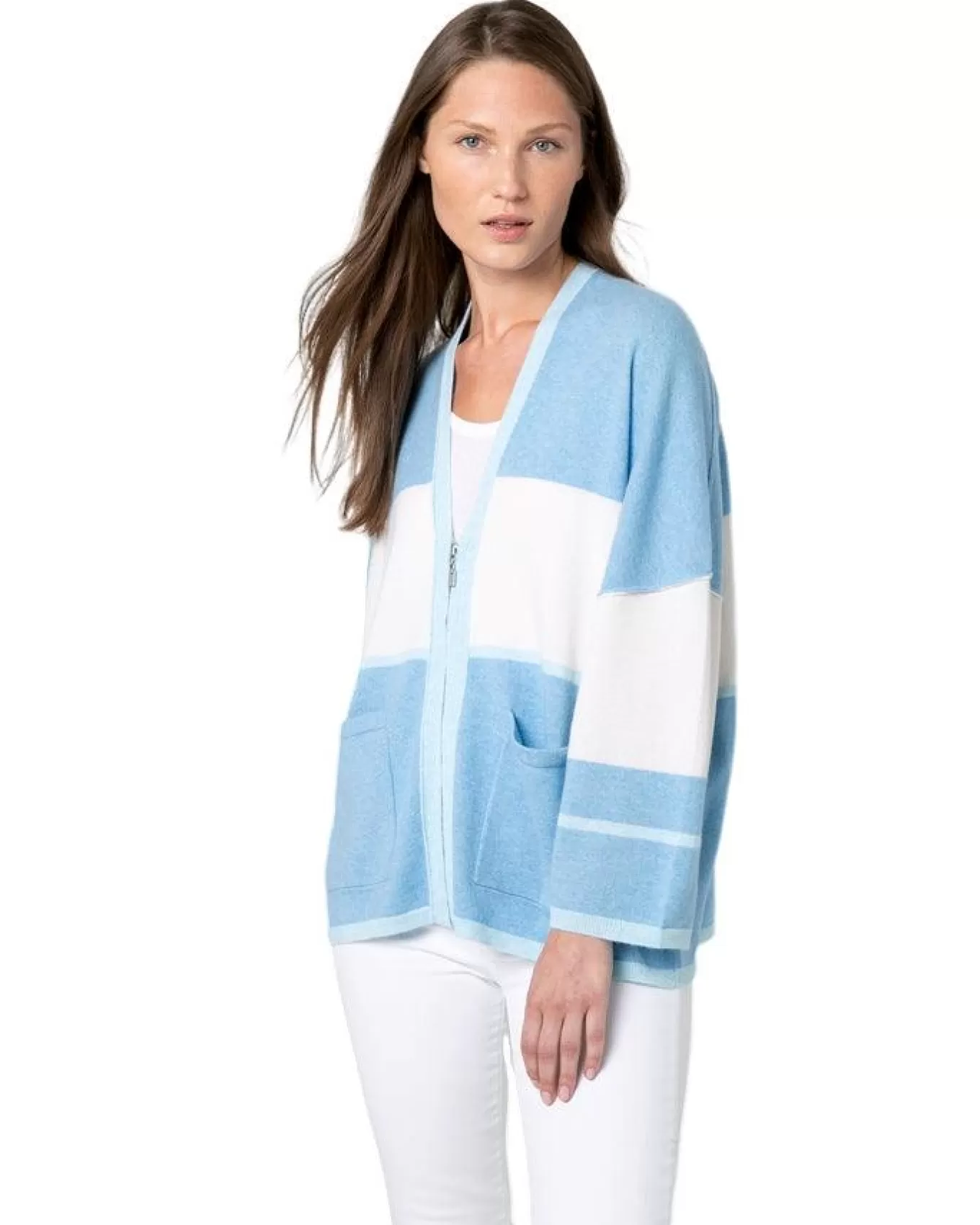 Color Block Zip Cardigan<Kinross Cashmere Best Sale
