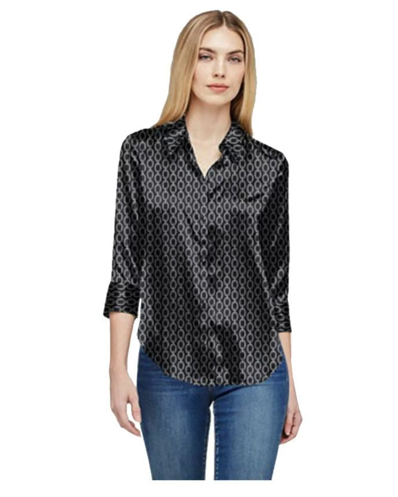 Dani 3/4 Sleeve Black Ivory Chain Blouse<L'Agence Outlet