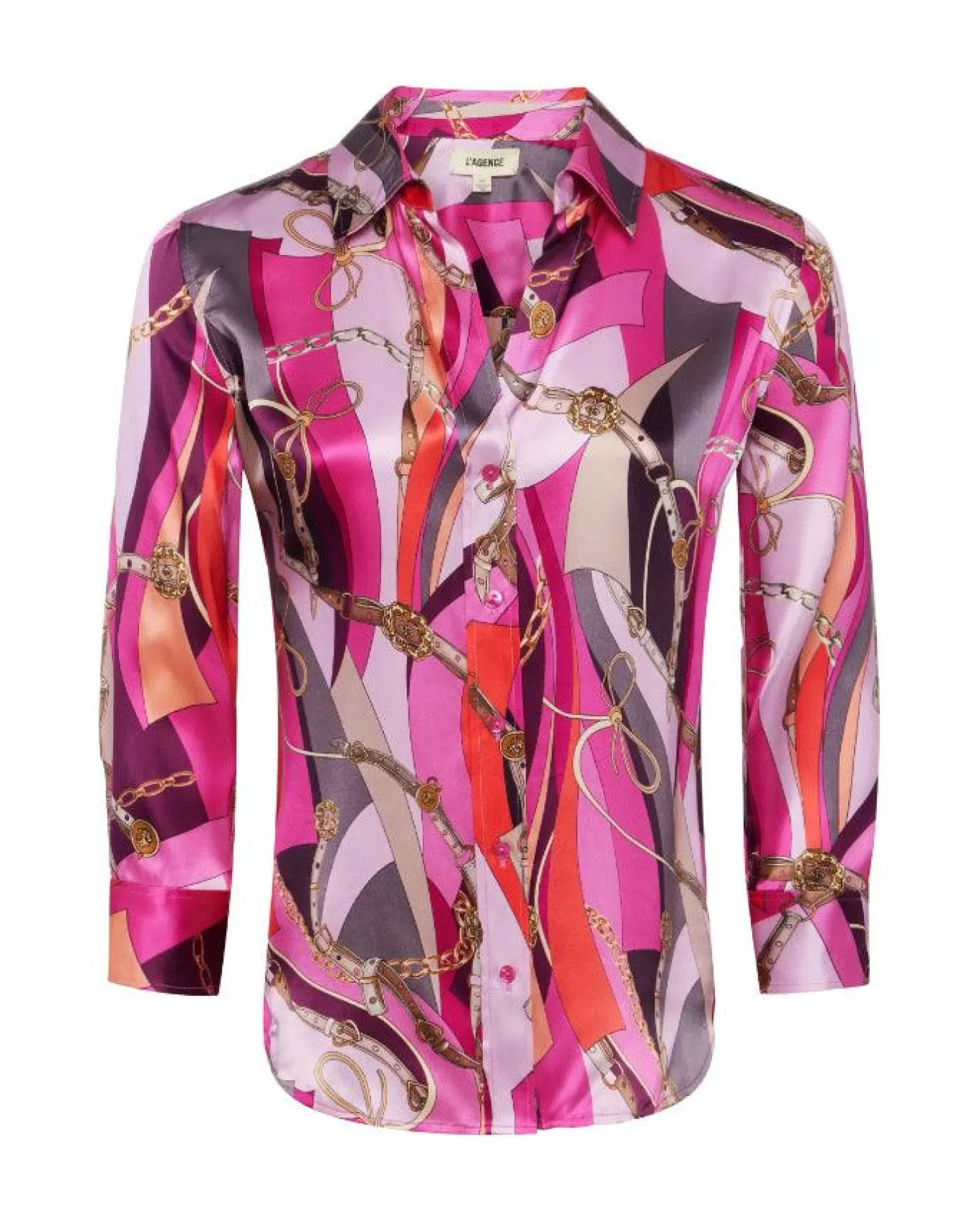 Dani Pink Multi Buckle Swirl Print Blouse<L'Agence Clearance