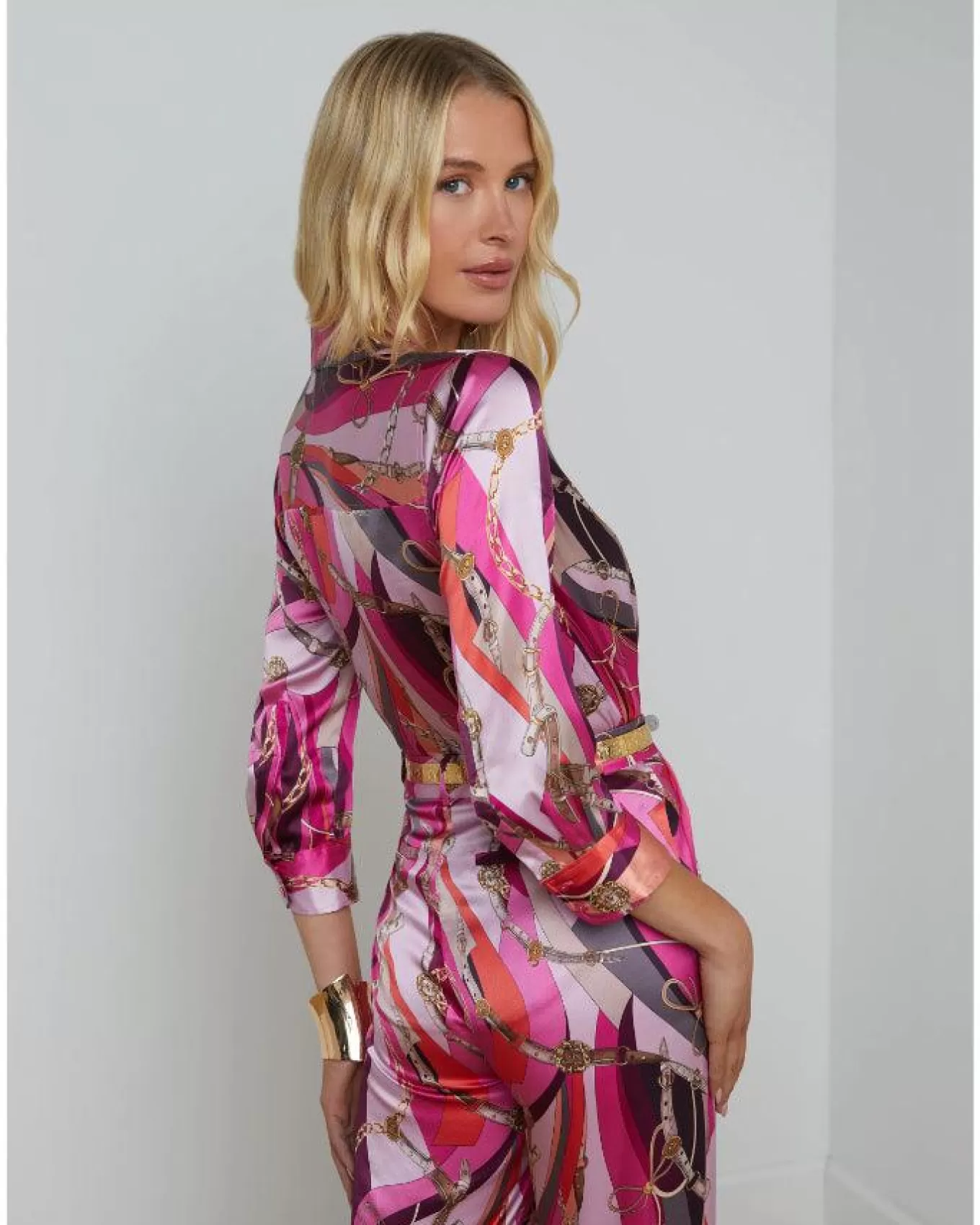 Dani Pink Multi Buckle Swirl Print Blouse<L'Agence Clearance