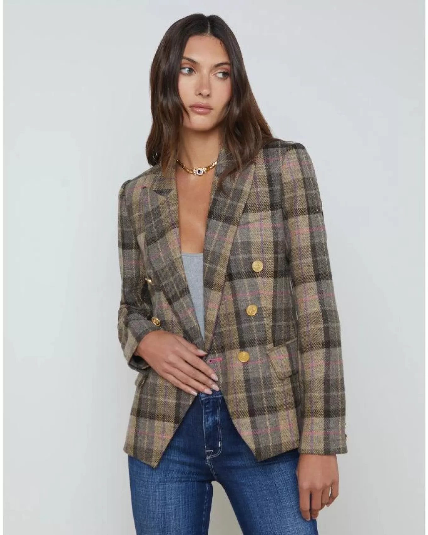 Kenzie Plaid Double Breasted Blazer<L'Agence Cheap