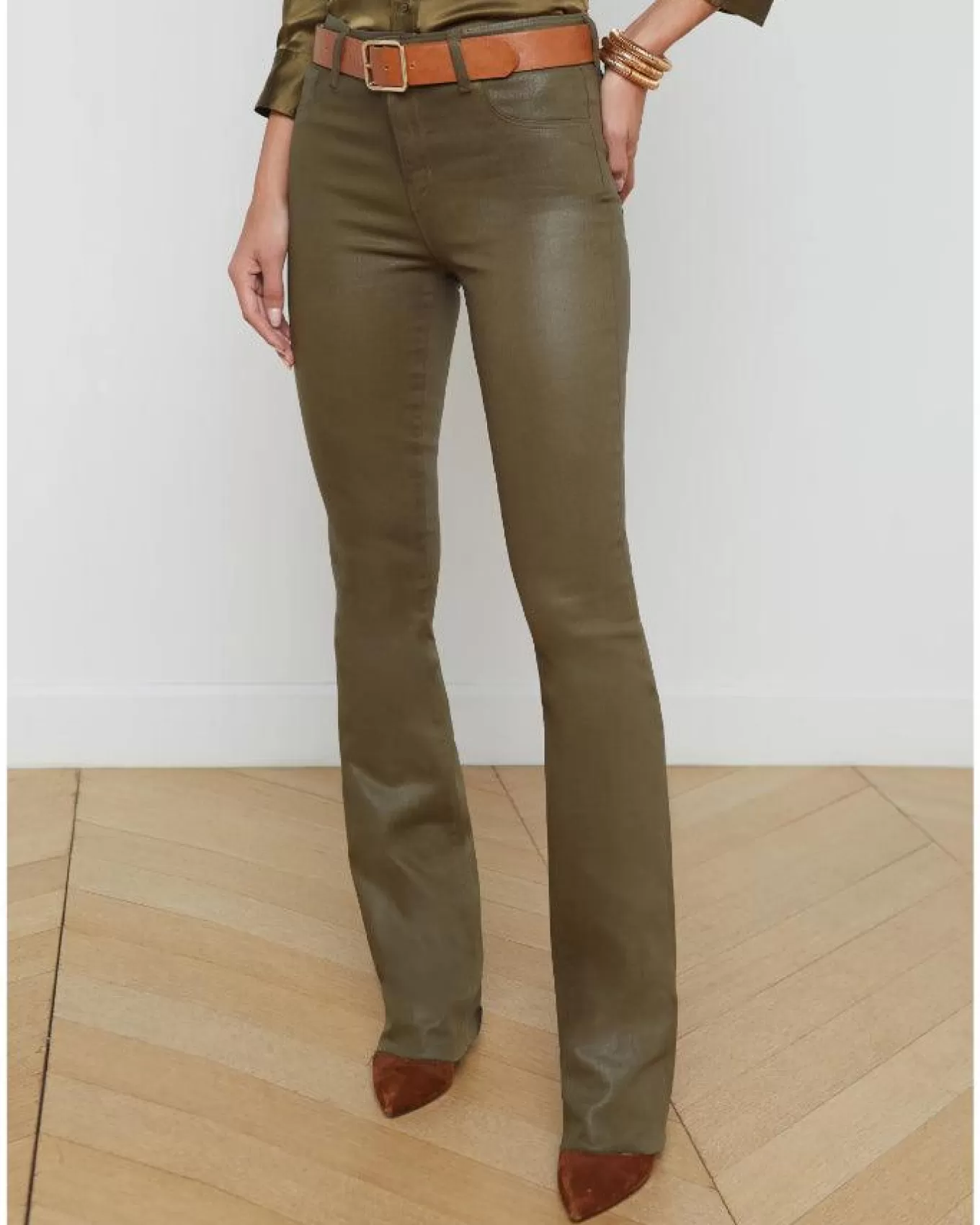 Ruth Straight Leg Raw Hem Coated Jeans<L'Agence Sale