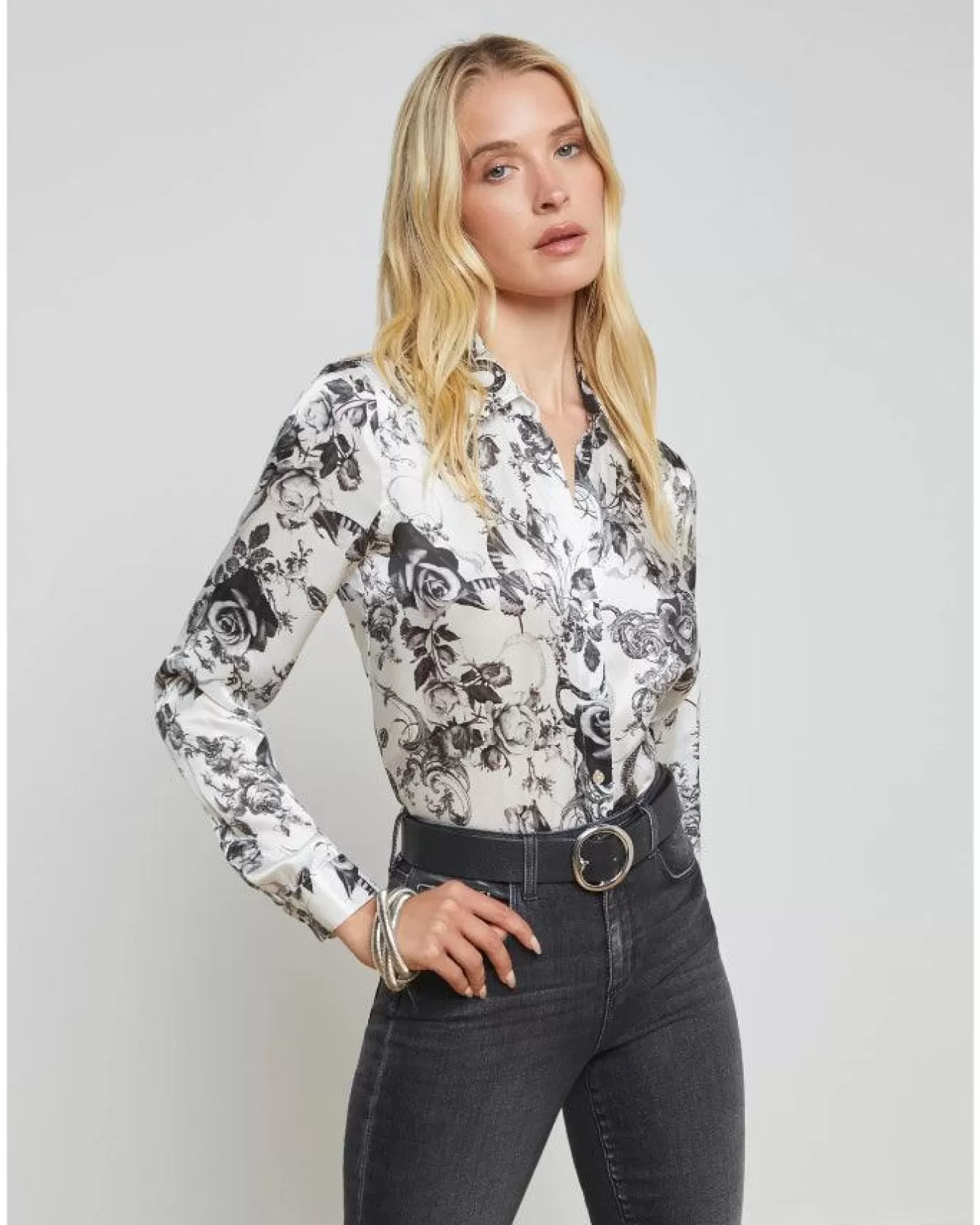 Tyler Baroque Floral Blouse<L'Agence Hot