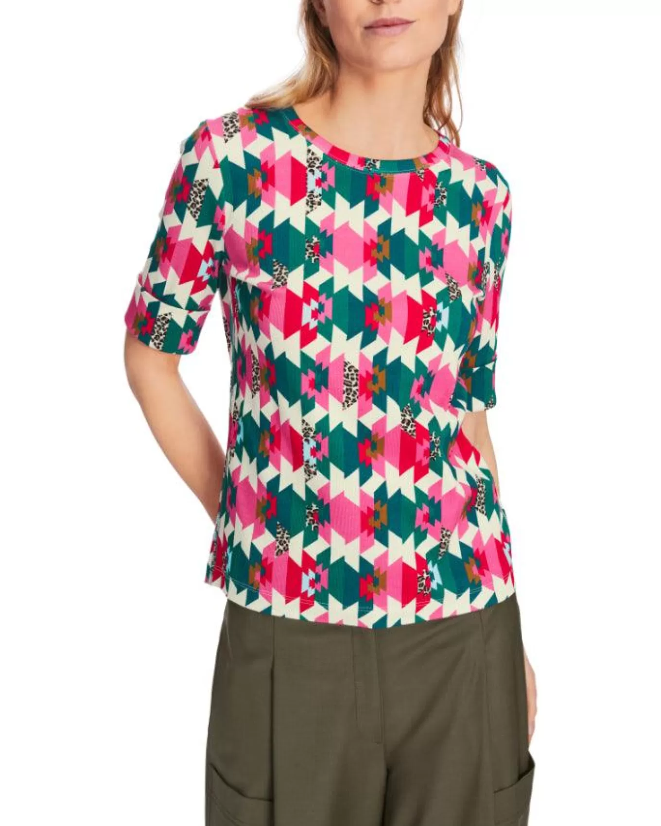 Colorful Print Ribbed Top<Marc Cain New