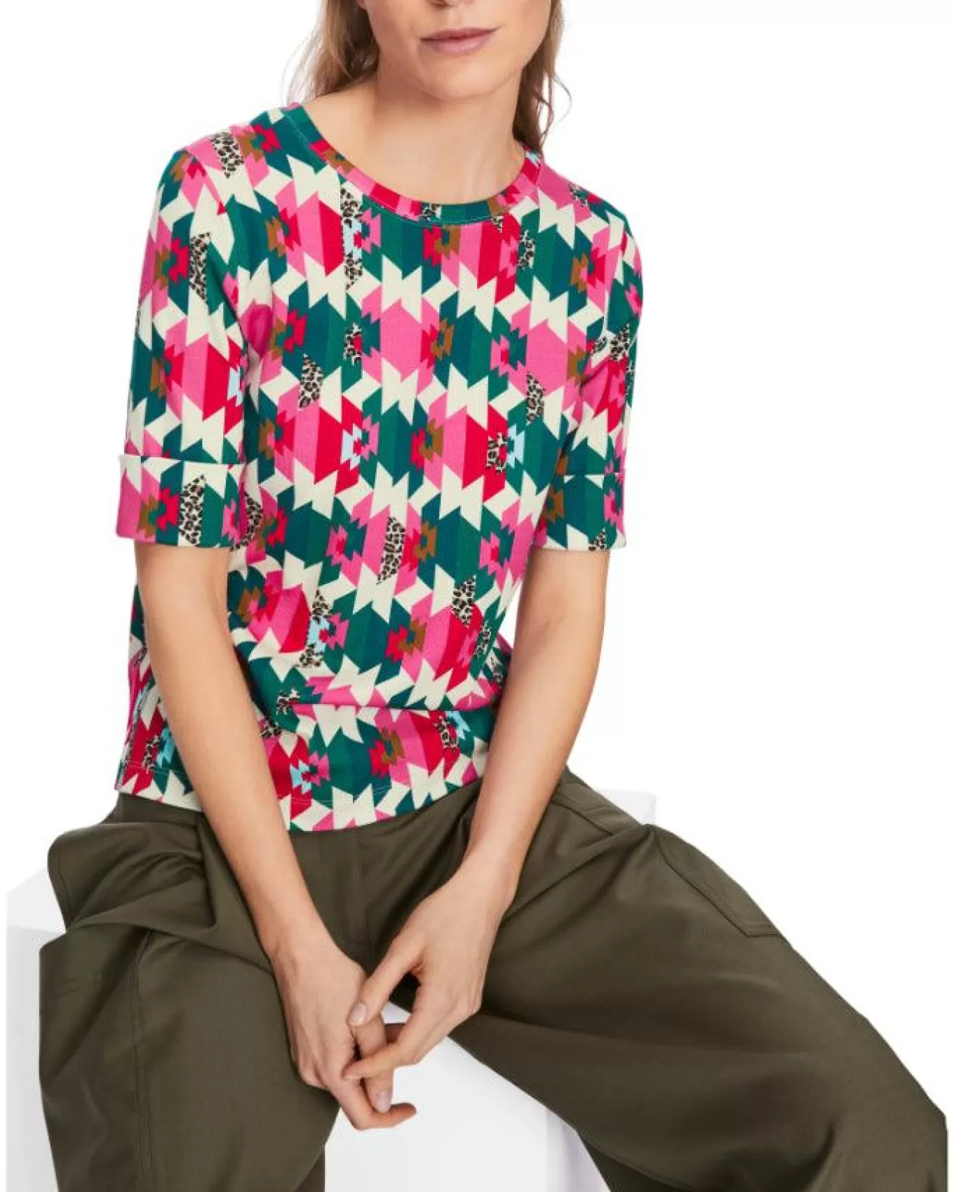 Colorful Print Ribbed Top<Marc Cain New
