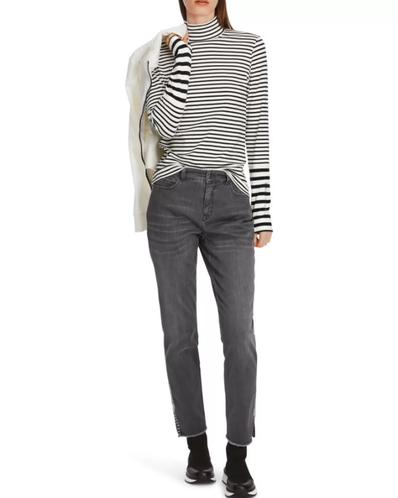 Cotton Stripe Funnel Neck Pullover<Marc Cain Outlet