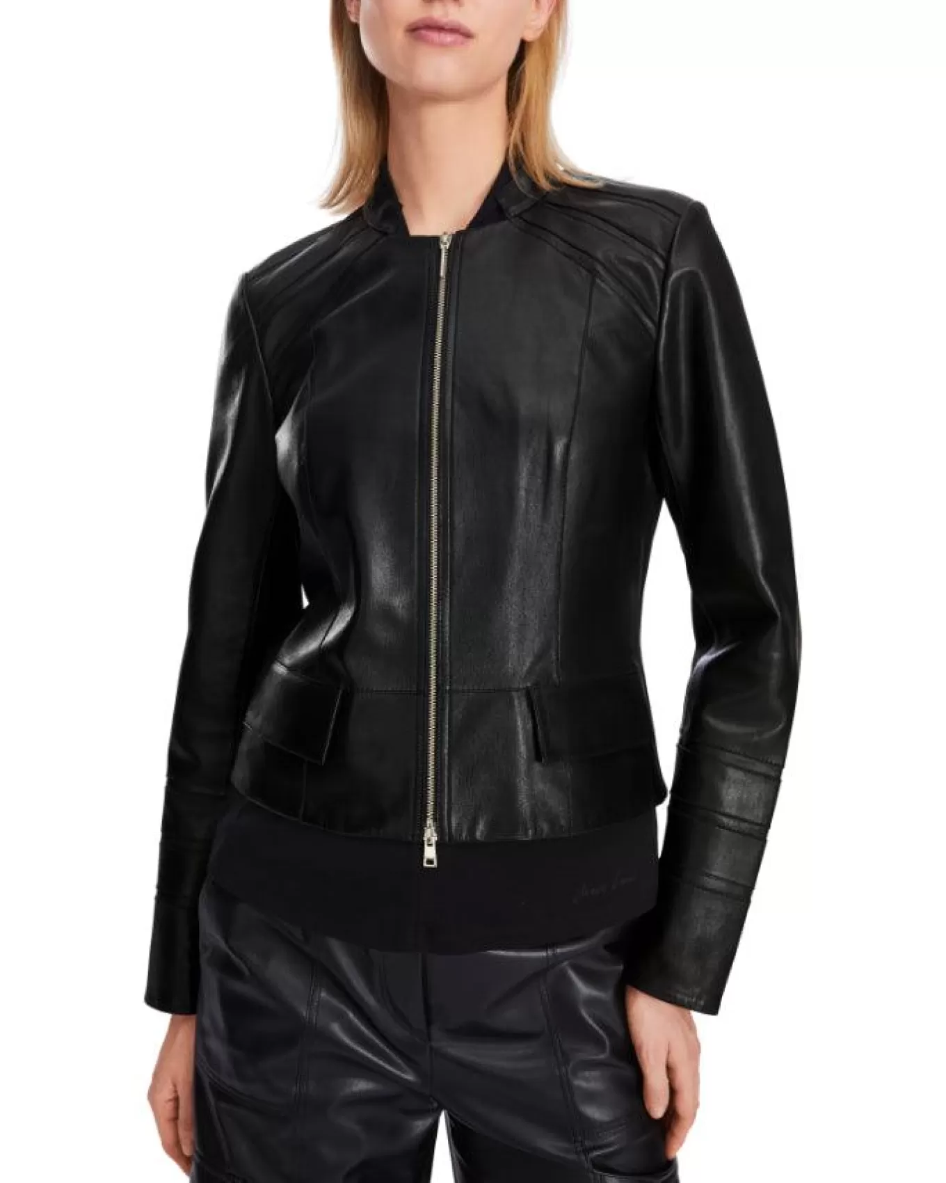 Leather Zip Jacket with Insert Details<Marc Cain Cheap