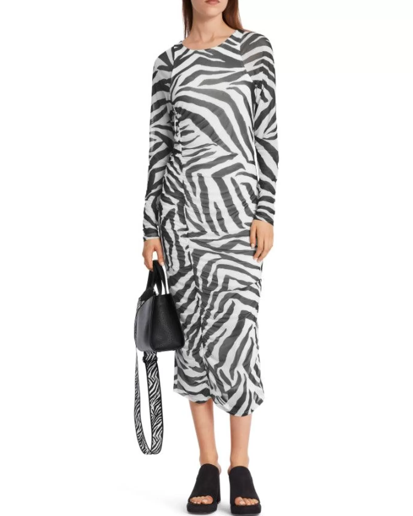 Zebra Print Smocked Mesh Dress<Marc Cain Clearance