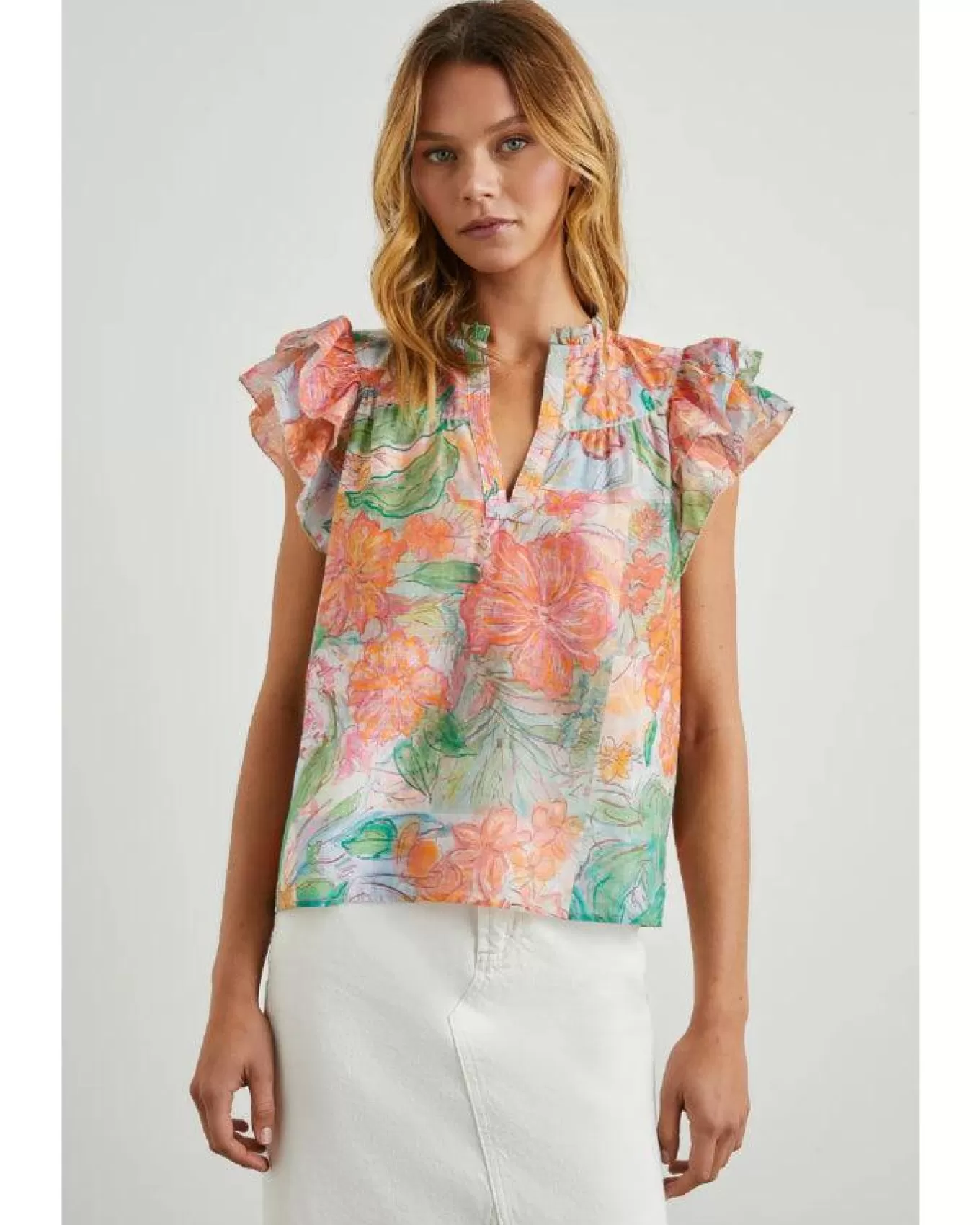 Calista Ruffle Cap Sleeve Top<Rails Best Sale