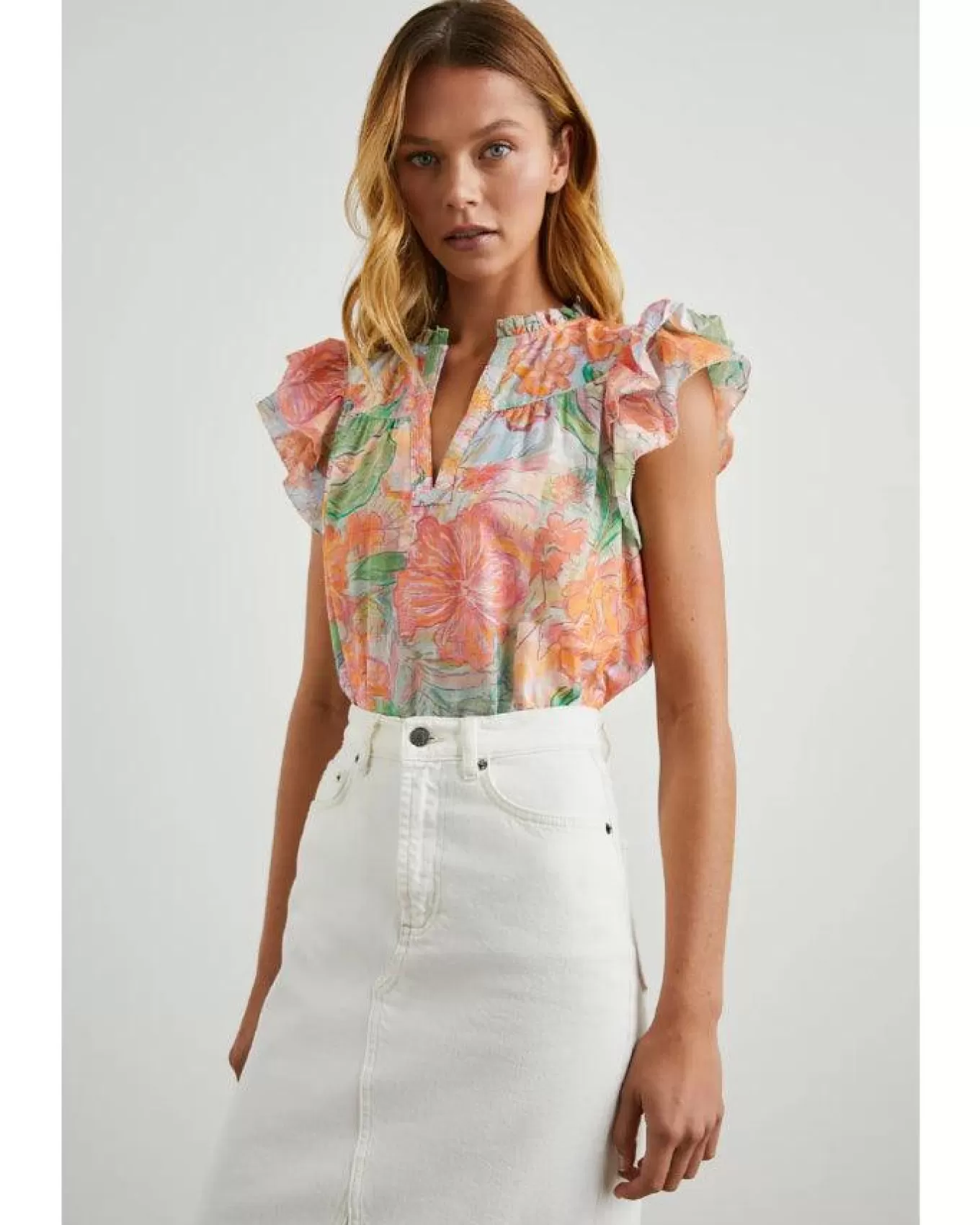 Calista Ruffle Cap Sleeve Top<Rails Best Sale