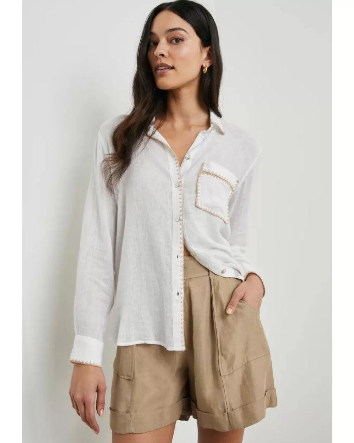 Charli White Blanket Stitch Trim Shirt<Rails Flash Sale