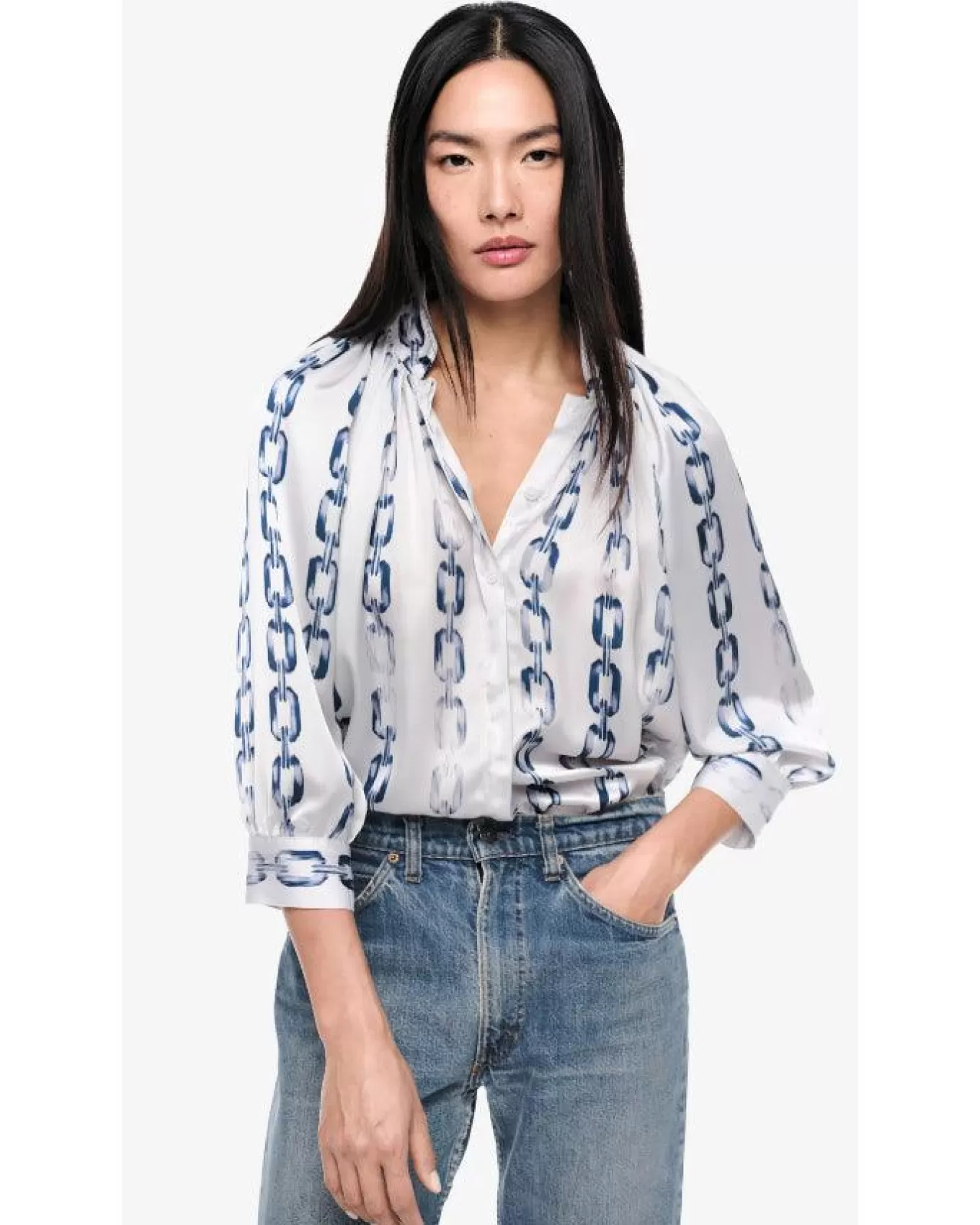 Gathered Chain link Print Blouse<Smythe Fashion