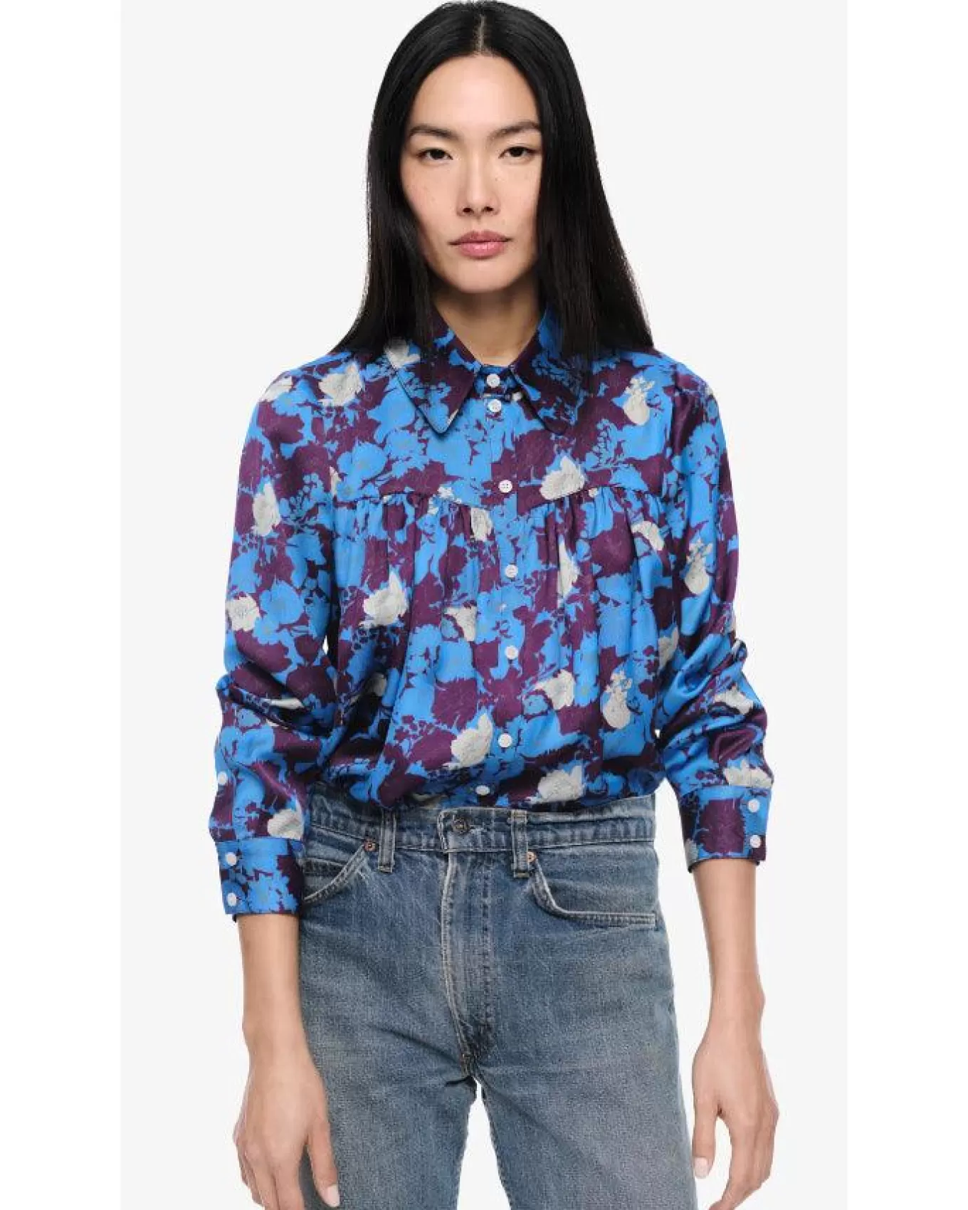 Lapis Floral Shirred Blouse<Smythe Hot