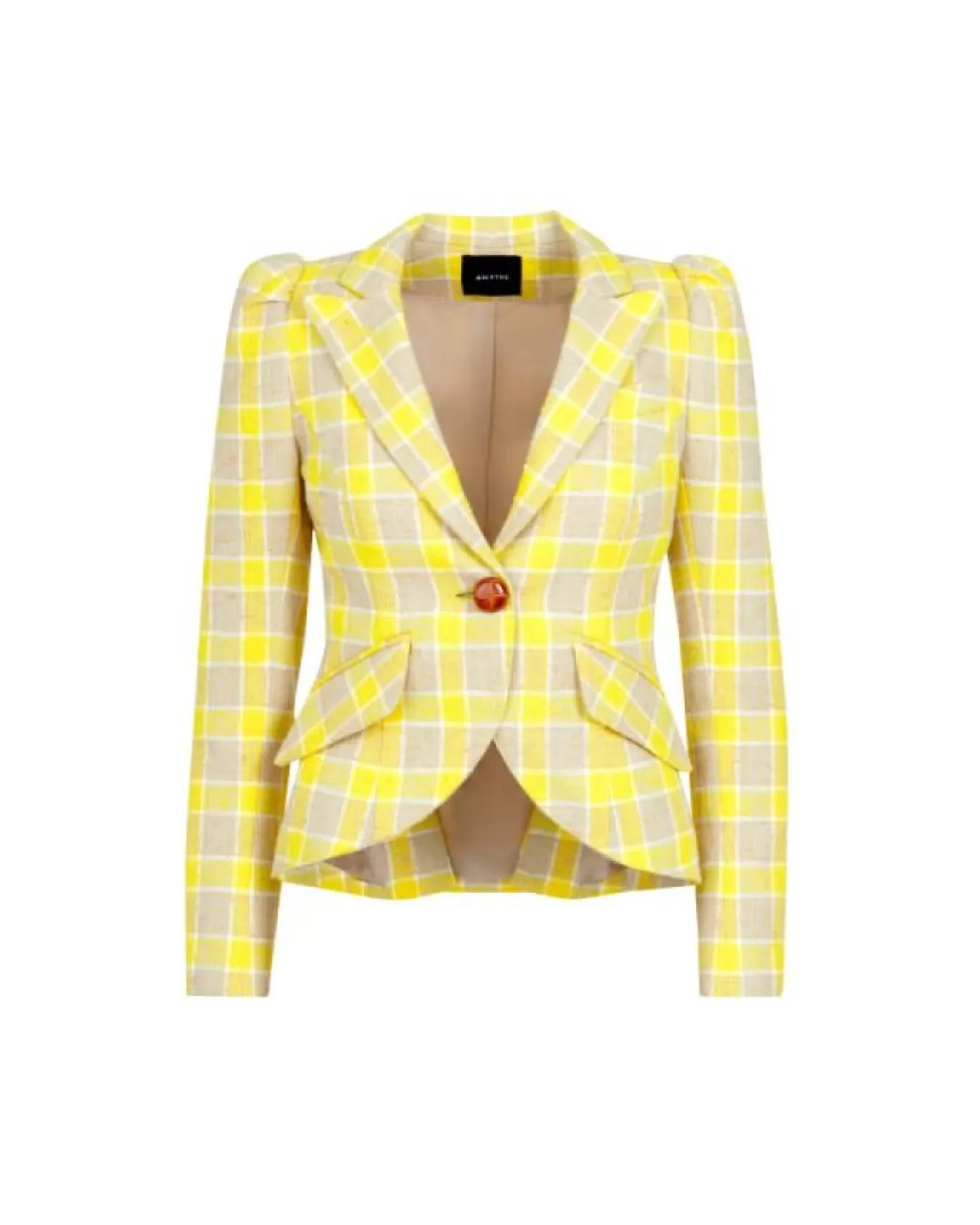 Pouf Sleeve One Button Blazer Yellow Check<Smythe Flash Sale