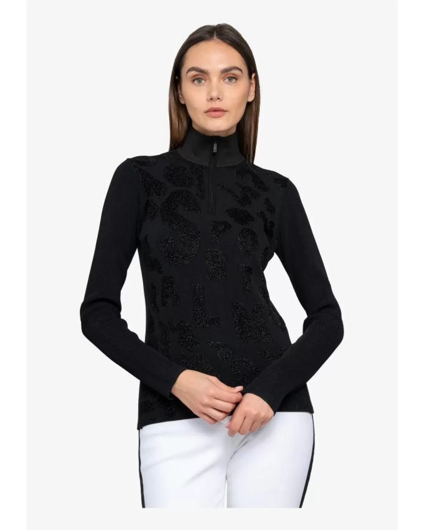 Pattern Front Zip Split Neck Pullover<Sportalm Flash Sale